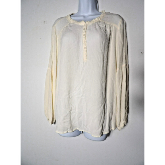 Frye & Co Top Shirt 1X White Gauzy Boho Peasant Ruffle Balloon Sleeve - Picture 8 of 12